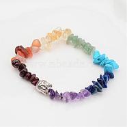 Chakra Natural Gemstone Beaded Stretch Bracelets, with Tibetan Style Buddha Beads, Inner Diameter: 2 inch(5.2cm)(BJEW-JB02324-02)