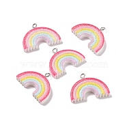 Opaque Resin Pendants, with Platinum Tone Iron Loops and Glitter Powder, Rainbow, Colorful, 20x27x4mm, Hole: 2mm(RESI-G040-D01-A)