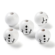 Printed Wood European Beads, Round with Snowman, Black, 20x18mm, Hole: 5mm(WOOD-Z002-02A)