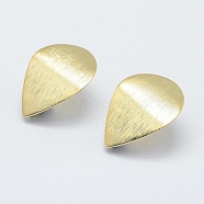 Brass Drawbench Stud Earring Findings, with Loop, Long-Lasting Plated, Real 18K Gold Plated, Nickel Free, Teardrop, 28x21x1mm, Hole: 2mm, Pin: 0.8mm(KK-F728-15G-NF)