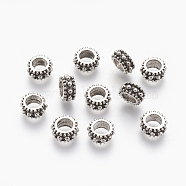 Tibetan Style Alloy European Beads, Large Hole Wheel Beads,  Cadmium Free & Nickel Free & Lead Free, Antique Silver, 9x4.5mm, Hole: 4.5~5mm(X-MPDL-7610-AS-NR)