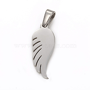304 Stainless Steel Pendants, Wing, Stainless Steel Color, 21.5x8x1.5mm, Hole: 2.5x4.5mm(STAS-I136-03P)
