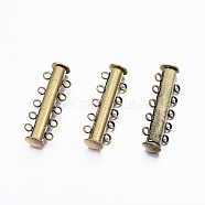 5-Strands 10-Holes Tube Brass Magnetic Slide Lock Clasps, Nickel Free, Antique Bronze, 30x10x7mm, Hole: 2mm(X-KK-D475-AB-NF)
