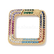 Rack Plating Brass Micro Pave Cubic Zirconia Spring Gate Rings Clasps, Cadmium Free & Lead Free, Long-Lasting Plated, Real 18K Gold Plated, Square, Colorful, 20x20x3mm(KK-NH0002-08G-02)