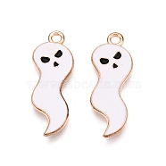 Halloween Theme Alloy Enamel Pendants, Cadmium Free & Lead Free, Light Gold, Ghost Charm, White, 26x9.5x1.5mm, Hole: 1.8mm(PALLOY-N176-41A-RS)