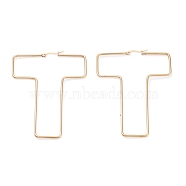 304 Stainless Steel Hoop Earrings, Golden, Letter.T, 80x61x2mm, 12 Gauge, Pin: 0.6x1.2mm(EJEW-F251-A02-T)