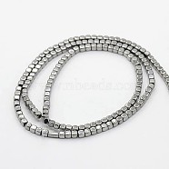 Grade A Electroplate Non-magnetic Synthetic Hematite Beads Strands, Cube, Platinum Plated, 2x2x2mm, Hole: 1mm, about 178pcs/strand, 15.7 inch(G-O004-11E)