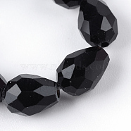 Transparent Glass Bead Strands, Faceted Teardrop, Black, 8x6mm, Hole: 1mm, about 65pcs/strand, 17.99 inch(45.7cm)(GLAA-R024-6x8mm-12)