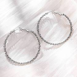 304 Stainless Steel Hoop Earrings, Twisted Ring, Stainless Steel Color, 45.5x2mm(EJEW-S250-02B-P)