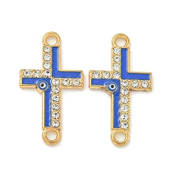 Alloy Blue Enamel Connector Charms, Crystal Rhinestone Evil Eye Links, Golden, Cross, 24x13x2mm, Hole: 1.8mm(ENAM-S003-02H)