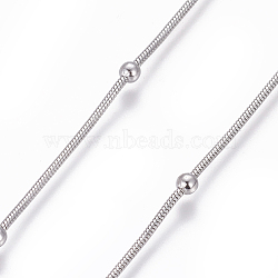 Tarnish Resistant 304 Stainless Steel Round Snake Chains, with Beads, Soldered, Stainless Steel Color, 1.2mm, Beads: 3mm(CHS-L020-027B-P)