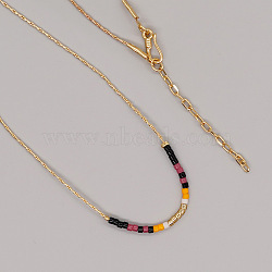 Bohemian Glass Beaded Brass Boston Link Chain Necklaces for Women Elegant Daily Jewelry, Golden, Pale Violet Red, 16.54 inch(42cm)(CD0318-1)
