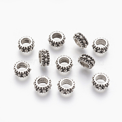 Tibetan Style Alloy European Beads, Large Hole Wheel Beads,  Cadmium Free & Nickel Free & Lead Free, Antique Silver, 9x4.5mm, Hole: 4.5~5mm(X-MPDL-7610-AS-NR)