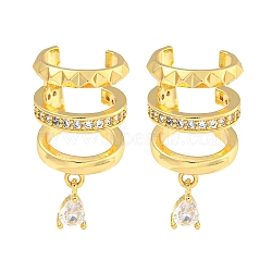 Brass Micro Pave Cubic Zirconia Cuff Earrings, for Women, Real 18K Gold Plated, 27.5x14mm(X-EJEW-C104-083G)