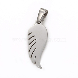 Tarnish Resistant 304 Stainless Steel Pendants, Wing, Stainless Steel Color, 21.5x8x1.5mm, Hole: 2.5x4.5mm(STAS-I136-03P)