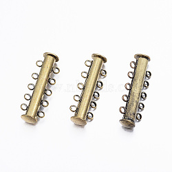 5-Strands 10-Holes Tube Brass Magnetic Slide Lock Clasps, Nickel Free, Antique Bronze, 30x10x7mm, Hole: 2mm(X-KK-D475-AB-NF)