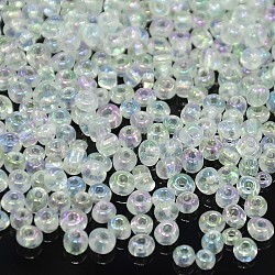 6/0 Round Glass Seed Beads, Transparent Colours Rainbow, Round Hole, Clear, 6/0, 4mm, Hole: 1.5mm, about 500pcs/50g, 50g/bag, 18bags/2pounds(SEED-US0003-4mm-161)