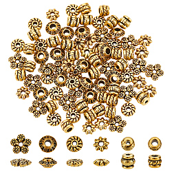 90Pcs 6 Styles Tibetan Style Alloy Spacer Beads, Lead Free & Cadmium Free, Mixed Shapes, Antique Golden, 5~7x2~5mm, Hole: 1~2.2mm, 15pcs/style(TIBE-LP0001-01AG)