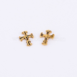 Halloween Theme Alloy Cabochons, Nail Art Decoration Accessories for Women, Cross, Antique Golden, 11x8.5x1.5mm(MRMJ-WH0060-57AG)