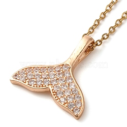 Brass Micro Pave Clear Cubic Zirconia Whale Tail Pendant Necklaces, 304 Stainless Steel Cable Chain Necklaces, Golden, 15.98 inch(40.6cm)(NJEW-M080-06)