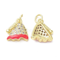 Brass with Clear Cubic Zirconia Enamel Charms, Cadmium Free & Lead Free, Rack Plating, Christmas Theme, Christmas Hat, Real 18K Gold Plated, 13x11.5x3.7mm, Hole: 3mm(KK-G469-08G)