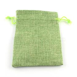 Polyester Imitation Burlap Packing Pouches Drawstring Bags, for Christmas, Wedding Party and DIY Craft Packing, Yellow Green, 9x7cm(ABAG-R005-9x7-02)