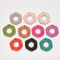 Resin Pendants, Imitation Woven Rattan Pattern, Hexagon, Mixed Color, 38x35x4mm, Hole: 2.5mm(RESI-S364-49)