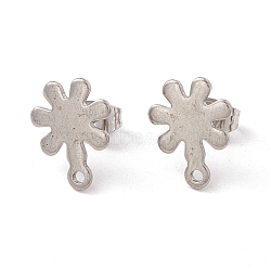 201 Stainless Steel Stud Earring Findings, with Ear Nuts and 304 Stainless Steel Pins, with Horizontal Loops, Flower, Stainless Steel Color, 13x10mm, Hole: 1.2mm, Pin: 0.7mm(STAS-G266-14P)