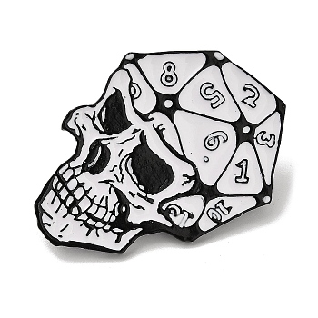 Halloween Dice Skull Alloy Enamel Brooches for Backpack Clothes, White, 31.5x40mm