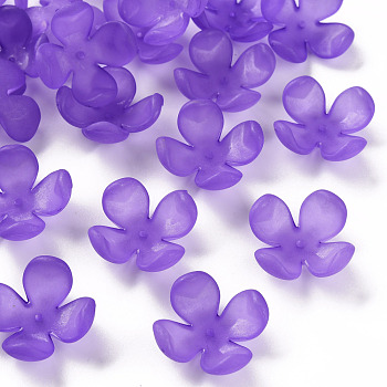 Frosted Acrylic Bead Caps, 4-Petal, Flower, Blue Violet, 27x27x11mm, Hole: 1.8mm, about 276pcs/500g