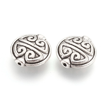 Tibetan Style Alloy Beads, Flat Round with Longevity Pattern, Antique Silver, 15x5.5mm, Hole: 1.2mm