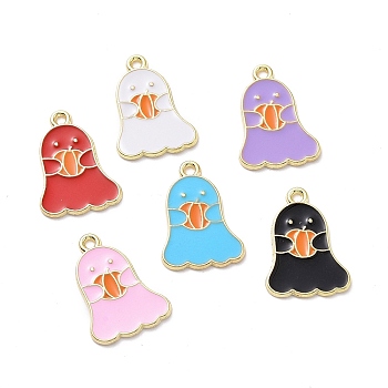 Halloween Theme Alloy Enamel Pendants, Ghost with Pumpkin, Mixed Color, Golden, 22x15x1mm, Hole: 1.6mm
