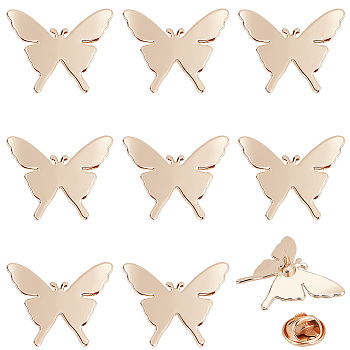 10 Sets Alloy Butterfly Lapel Pin Brooch, Badge for Backpack Clothes, Light Gold, 21.5x28x4mm
