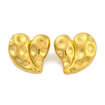 Ion Plating(IP) 304 Stainless Steel Stud Earrings, Heart, Real 18K Gold Plated, 29x25mm