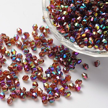 Bicone AB Color Plated Eco-Friendly Transparent Acrylic Beads, Saddle Brown, 4x4mm, Hole: 1mm, about 16600pcs/500g