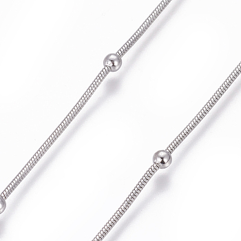 Tarnish Resistant 304 Stainless Steel Round Snake Chains, with Beads, Soldered, Stainless Steel Color, 1.2mm, Beads: 3mm