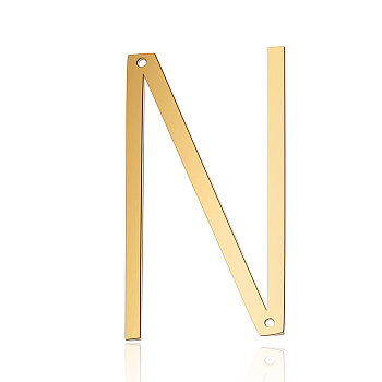 201 Stainless Steel Links connectors, Letter, Golden, Letter.N, 37x20.5x1mm, Hole: 1mm