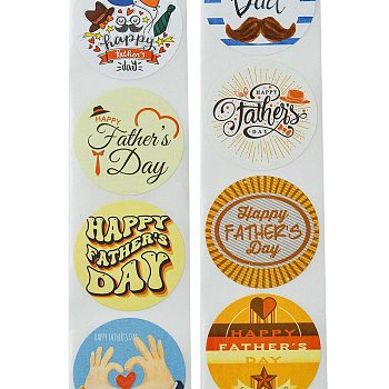 Father's Day
 8 Styles Stickers Roll, Round Paper Adhesive Labels, Decorative Sealing Stickers for Gifts, Party, Mixed Color, 25mm, 500pcs/roll