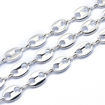 Brass Chains, Unwelded, Lead Free & Cadmium Free & Nickel Free, Oval, Real Platinum Plated, 11x8x1.5mm