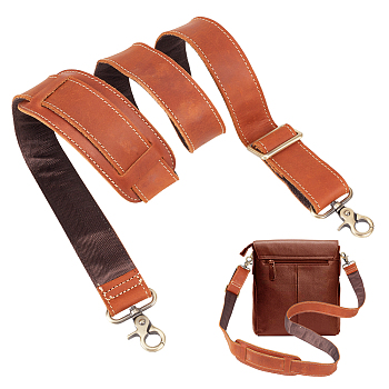 Leather & Nylon Adjustable Bag Straps, with Shoulder Pad & Alloy Swivel Clasps, Saddle Brown, 107.8~150cm