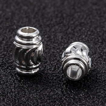 Brass Beads, Long-Lasting Plated, Hollow Out Column, 925 Sterling Silver Plated, 6x4mm, Hole: 1.5mm