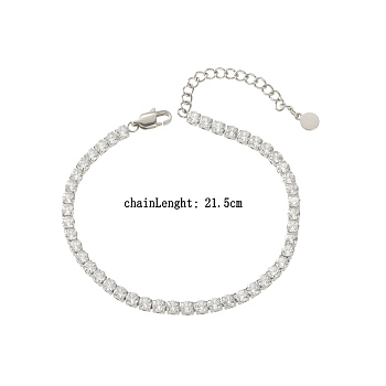 Fashion Stainless Steel with Clear Cubic Zirconia Cup Chain Bracelets for Women, Stainless Steel Color, 8-1/4 inch(21cm)