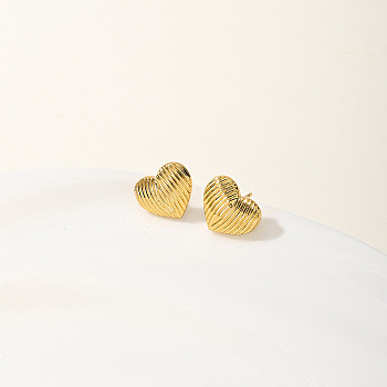 Stainless Steel Fashionable and Versatile Heart-shaped Stud Earrings for Women, Real 18K Gold Plated, 12x14mm