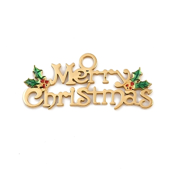 304 Stainless Steel Enamel Christmas Theme Charms, Golden, Word Merry Christmas, 11x25x0.8mm, Hole: 2mm