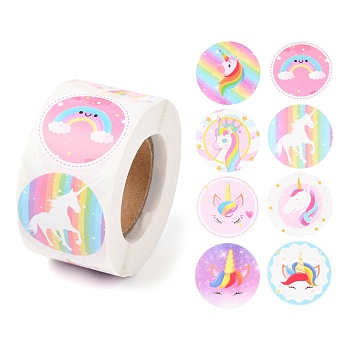 8 Styles Horse Paper Stickers, Self Adhesive Roll Sticker Labels, for Envelopes, Bubble Mailers and Bags, Flat Round, Horse Pattern, 2.5cm, about 500pcs/roll