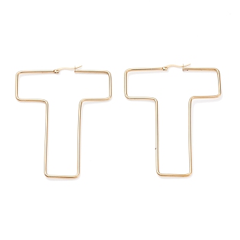304 Stainless Steel Hoop Earrings, Golden, Letter.T, 80x61x2mm, 12 Gauge, Pin: 0.6x1.2mm