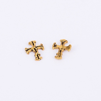 Halloween Theme Alloy Cabochons, Nail Art Decoration Accessories for Women, Cross, Antique Golden, 11x8.5x1.5mm