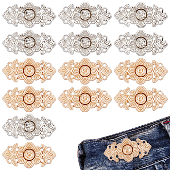 AHADEMAKER 16 Sets 2 Style Alloy Adjustment Waist Tightener Buckle Buttons, for Dress Jeans Too Big Loose, Flower, Mixed Color, 14.5~17x32~34.5x5~17mm, 8 sets/color