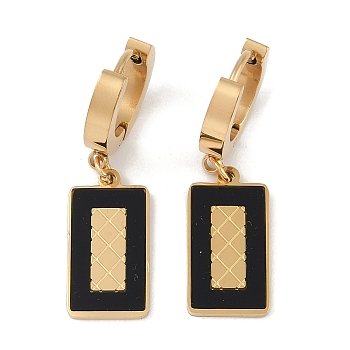 PVD Vacuum Plating 201 Stainless Steel Enamel Rectangle Hoop Earrings, with 304 Stainless Steel Pin, Golden, 34x9mm