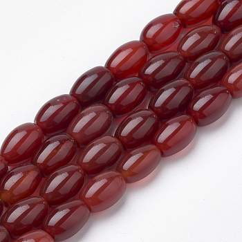 Dyed Natural Carnelian Beads Strands, Oval, 11~12x7.5~8mm, Hole: 2mm, about 33pcs/strand, 16.3 inch